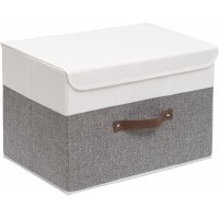 Yawinhe Collapsible Storage Boxes with Lids Fabric Foldable Storage Bins Organizer Containers Baskets with Lid for Home Bedroom Closet Office White Grey 15.0x9.8x9.8inch 1-Pack