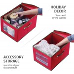 ZOBER Holiday Accessory and Decor Storage Box 3-Pack with Decorative Trim Holiday Storage Solution Red