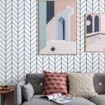 17.71 in X 118 in Blue White Stripe Wallpaper Peel and Stick Removable Durable Modern Wallpaper Geometric Herringbone Self Adhesive Wallpaper Line Up Easily for Home Decoration