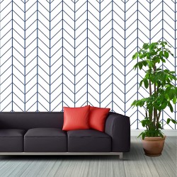 17.71 in X 118 in Blue White Stripe Wallpaper Peel and Stick Removable Durable Modern Wallpaper Geometric Herringbone Self Adhesive Wallpaper Line Up Easily for Home Decoration
