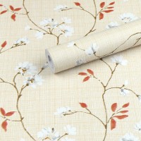 17.7"×118" Twig Leaf and White Flower Wallpaper Peel and Stick Floral Contact Paper Vintage Floral Self Adhesive Wall Paper for Bedroom Cabinets Kitchen Staircase Shelf Backing
