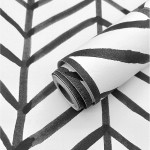 Black and White Peel and Stick Wallpaper Modern Stripe Herringbone Pattern Wallpaper Geometric Peel and Stick Backsplash Decorative Paper Self Adhesive Waterproof Removable Vinyl Film 17.7'' x 118''