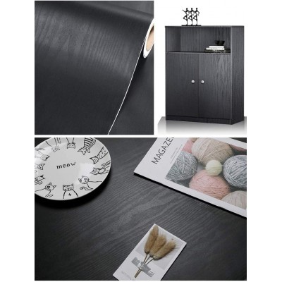Black Wood Wallpaper Peel and Stick Wallpaper Wood – Black Wood Self-Adhesive & Removable Wallpaper for Countertop Furniture Kitchen Wall Realistic Wood Sensation Easy to Clean 17.7” ×197”Vinyl