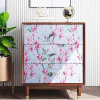 Cherry Blossom Wallpaper Stick and Peel Waterproof Floral Peel and Stick Wallpaper Removable Wall Paper Roll for Bedroom Girls Room Bathroom Cabinet Japanese Flower Watercolor 17.7X79",ReWallpaper