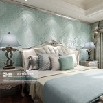 DAWEI 3D Luxury Damask Pearl Powder Non-Woven Wallpaper Roll for Living Room Light Blue Color 1.73'W x 35.8'L
