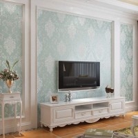 DAWEI 3D Luxury Damask Pearl Powder Non-Woven Wallpaper Roll for Living Room Light Blue Color 1.73'W x 35.8'L