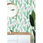Floralplus Floral Cactus Peel and Stick Wallpaper Removable Self-Adhesive Wallpaper Boho Cute Nursery Living Decorative 17.7in x 118in Green Beige Pink