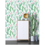 Floralplus Floral Cactus Peel and Stick Wallpaper Removable Self-Adhesive Wallpaper Boho Cute Nursery Living Decorative 17.7in x 118in Green Beige Pink