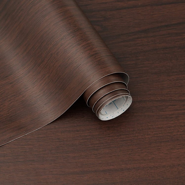GloryTik 17.7inx393.7in Red Brown Wood Peel and Stick Wallpaper Dark Brown Wood Contact Paper for Cabinets Self Adhesive Film Removable Real Wood Wallpaper Waterproof Wood Grain Paper for Shelf Liner