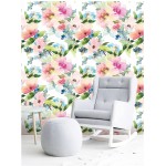 HaokHome 93069 Peel and Stick Wallpaper Floral Pink Green White Temporary for Nursery Bedroom Decorations 17.7in x 118in