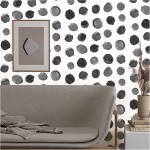 HaokHome 96099-2 Watercolor Brush Strokes Dots Peel and Stick Wallpaper Removable Indigo Black White Vinyl Self Adhesive Mural 17.7in x 9.8ft