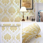 Lependor 17.71" X 118" Luxury Gold Damask Peel and Stick Wallpaper Removable Printed Stick Wall Paper Decorative Self Adhesive Shelf Drawer Liner Roll 17.71" X 9.8 ft 17.71” Wide x 118” Long