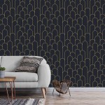OCEANO Modern Black Wallpaper Contact Paper Peel and Stick Removable Vinyl Self-Adhesive Art Deco Arches Wallpaper 17.7''x118''