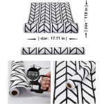 Peel and Stick Black and White Wallpaper Geometric Stick WallPaper 17.71 in X 118 in Removable Herringbone Self-Adhesive Modern Stripe Wall Paper Decorative Vinyl Film for Bedroom Walls 3D Wall Panels