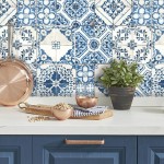RoomMates RMK11083WP Blue Mediterranian Tile Peel and Stick Wallpaper