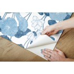 RoomMates RMK11448WP Blue Lily Pad Peel and Stick Wallpaper