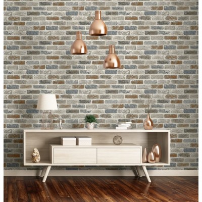 Savvy Decorator SV5450 Tan Brick Wallpaper Peel & Stick Tan Gray Light Brown