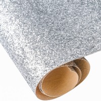 Self Adhesive Silver Chunky Glitter Wallpaper ,Peel and Stick Roll Decor Sparkle Glitter Fabric 17.4in x 16.4ft （One Roll）