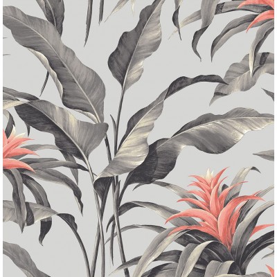 Stacy Garcia Home Palma Tropical Peel and Stick Wallpaper Metallic Silver & Coral