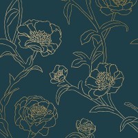 Tempaper Peacock Blue & Metallic Gold Peonies Removable Peel and Stick Floral Wallpaper 20.5 in X 16.5 ft Made in the USA