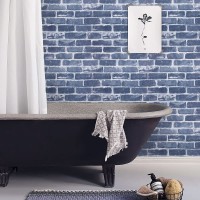 Timeet Blue Brick Wallpaper Peel and Stick Wallpaper 17.7" x 118.11" Self-Adhesive Removable Brick Textured Wallpaper Waterproof Backplash Bathroom Wall Decoration