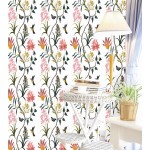 Vinyl Vintage Wallpaper Stick and Peel Flower self Adhesive Wallpaper Colorful for Bedroom Living Room Walls 17.7inch x 118inch Roll