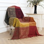 AIVIA Boho Throw Blanket Colorful Chenille Woven Bohemian Chair Recliner Furniture Cover Aztec Hippie Throws Sofa Blankets 60" x 75" Red Green Navy Yellow