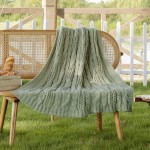 Amélie Home Cable Knit Decorative Sage Green Throw Blankets for Couch Soft Cozy and Lightweight Suitable for Spring Summer 50'' x 60''