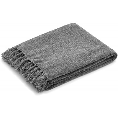 Americanflat Chenille Throw Blanket in Dark Grey Breathable Polyester with Decorative Fringe Wrinkle and Fade Resistant 50" x 60"