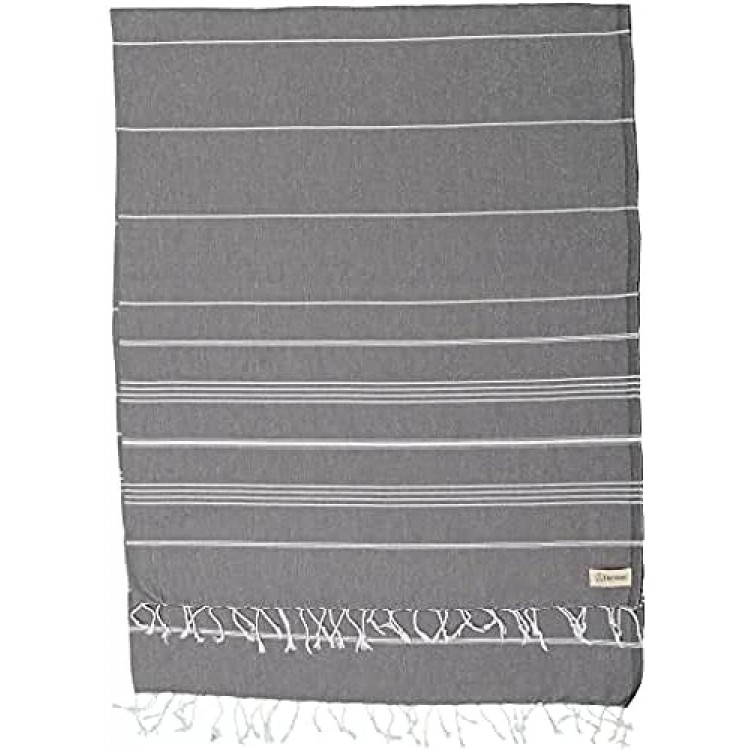Bersuse 100% Cotton Anatolia XL Throw Blanket Turkish Towel 61x82 Inches Anthracite