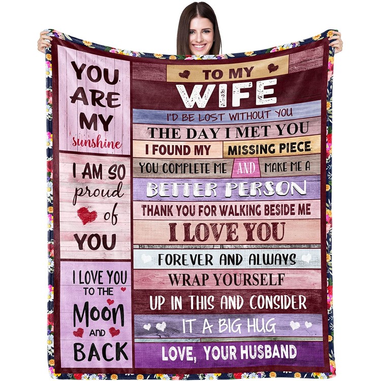 Blanket Gifts for Wife Romantic Anniversary Birthday Gift for Her Love Fleece Throws Blankets Presents for Wife from Husband Personalized to My Wife Ultra-Soft Luxury Warm Quilts for Bed Couch Travel
