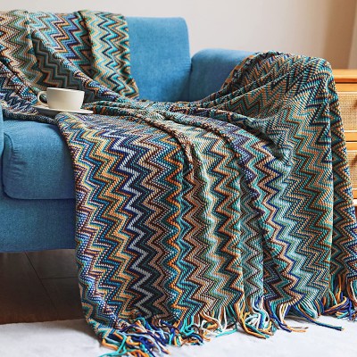 Boho Throw Blankets Outdoor Knitted Tassel Blankets Super Soft Cozy Lightweight Couch Decorative Bohemian afghans Throw Blankets Bed Sofa Outdoor Throw Blanket All Seasons Blue 50x60 Inch