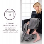 BROOKSTONE NAP Cozy Footed Throw Blanket – 50” W x 70” L Ultra Soft Fabric Keeps Your Body Warm with Extra Deep Pocket for Your Feet – Reversible & Machine Washable – Say Goodbye to Cold Feet – Gray
