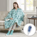 Comfort Spaces Plush to Sherpa Electric Blanket Shoulder and Neck Wrap with Matched Sock Set Ultra Soft and Warm Hypoallergenic Fleece-Reversible Heated Poncho Throw 50" W x 64" L Ogee Aqua
