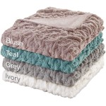 Comfort Spaces Ruched Faux Fur Plush 3 Piece Throw Blanket Set Ultra Soft Fluffy with 2 Square Pillow Covers 50"x60" Teal