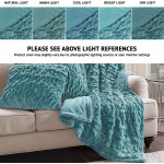 Comfort Spaces Ruched Faux Fur Plush 3 Piece Throw Blanket Set Ultra Soft Fluffy with 2 Square Pillow Covers 50"x60" Teal