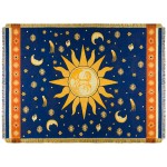 CUEERBOT Sun and Moon Stars Throw Blanket Celestial Tapestry Double-Sided Reversible Woven Cotton Home Decor Bedding Chair Couch Recliner Cover Loveseat Rug Tassels Blue Yellow