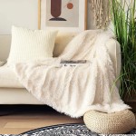Decorative Extra Soft Fuzzy Faux Fur Throw Blanket 50" x 60",Solid Reversible Lightweight Long Hair Shaggy Blanket,Fluffy Cozy Plush Comfy Microfiber Fleece Blankets for Couch Sofa Bedroom,Cream White