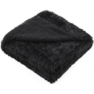 EHEYCIGA Faux Fur Sherpa Blanket Throw Black Fuzzy Super Soft Furry Plush Warm Cozy Thick Shag Throw Blanket for Sofa Couch and Bed- 50x65 Inches