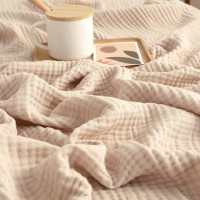 EMME Muslin Throw Blanket 100% Cotton Throw Blankets for Couch 4-Layer Breathable Gauze Blanket with Tassel All Season Soft and Lightweight Pre-Washed Cotton Blanket Light Tan 50"x60"