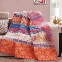 Exclusivo Mezcla Cotton Boho Stripe Quilted Throw Blanket Reversible Multicolored Quilt Blanket 50X60 Inch Machine Washable and Dryable