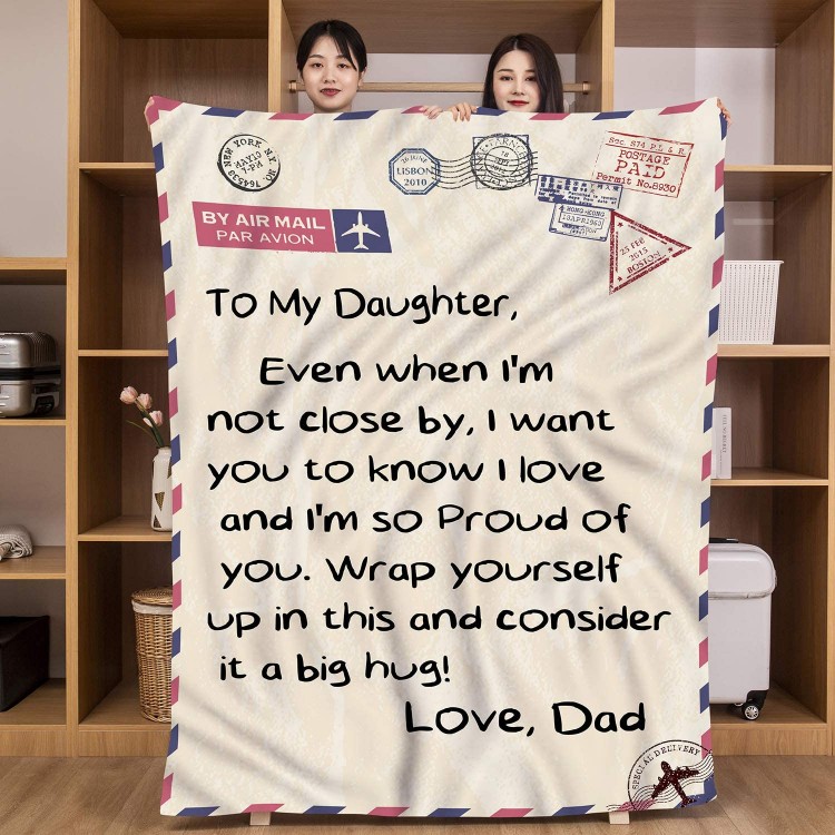 Gift to My Daughter from Dad Letter Hugs Throw Blanket Present Birthday Gifts for Daughter Adult Daughter Gifts from Dad