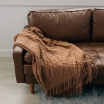 Graced Soft Luxuries Throw Blankets Woven Soft for Sofa Couch Decorative Knitted Farmhouse Fringe Blanket Cashew Large 50" x 60"