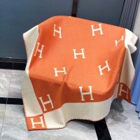 H Throw Blanket Warm Shawl Thick Knitted Cashmere Blankets Yoga Sofa Living Room or Bed air-Conditioned Room Decoration Blanket 51 inches * 70 inches Orange