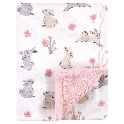 Hudson Baby Unisex Baby Plush Blanket with Sherpa Back Bunny One Size