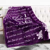 Jekeno I Love You Mom Gift Blanket Birthday Gifts for Women Unique Mom Gifts from Daughter or Son for Birthday Mothers Day Christmas Warm Soft Double Sided Print Throw 50"x60" Purple