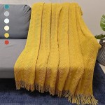 JibHome Knitted Throw Blankets for Couch and Bed Soft Cozy Knit Blanket with Tassel Yellow Lightweight Decorative Blankets and Throws Farmhouse Warm Woven Blanket for Men and WomenYellow