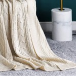 jinchan Throw Blanket Ivory Lightweight Cable Knit Sweater Style Year Round Gift Indoor Outdoor Travel Accent Throw for Sofa Comforter Couch Bed Recliner Living Room Bedroom Decor 50x60 Inch