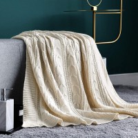 jinchan Throw Blanket Ivory Lightweight Cable Knit Sweater Style Year Round Gift Indoor Outdoor Travel Accent Throw for Sofa Comforter Couch Bed Recliner Living Room Bedroom Decor 50x60 Inch