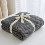 Longhui bedding Grey Knitted Throw Blanket for Couch Soft Cozy Machine Washable 100% Cotton Sofa Knit Blankets Heavy 3.0lb Weight 50 x 63 Inches Gray and White Color,Laundry Bag Included